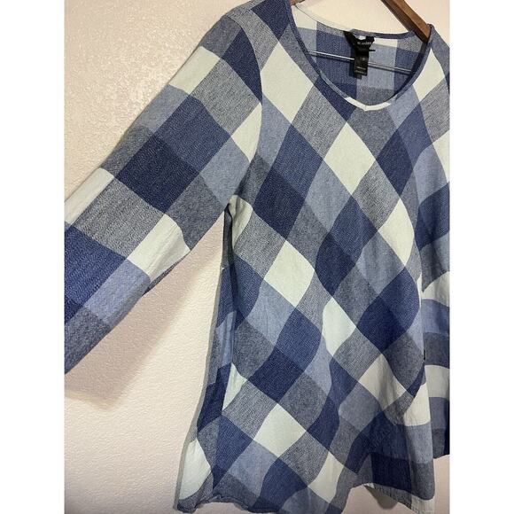 Ali Miles Blouse Women Size L Blue Plaid Tunic Shirt Button Relaxed Timeless - Picture 4 of 7